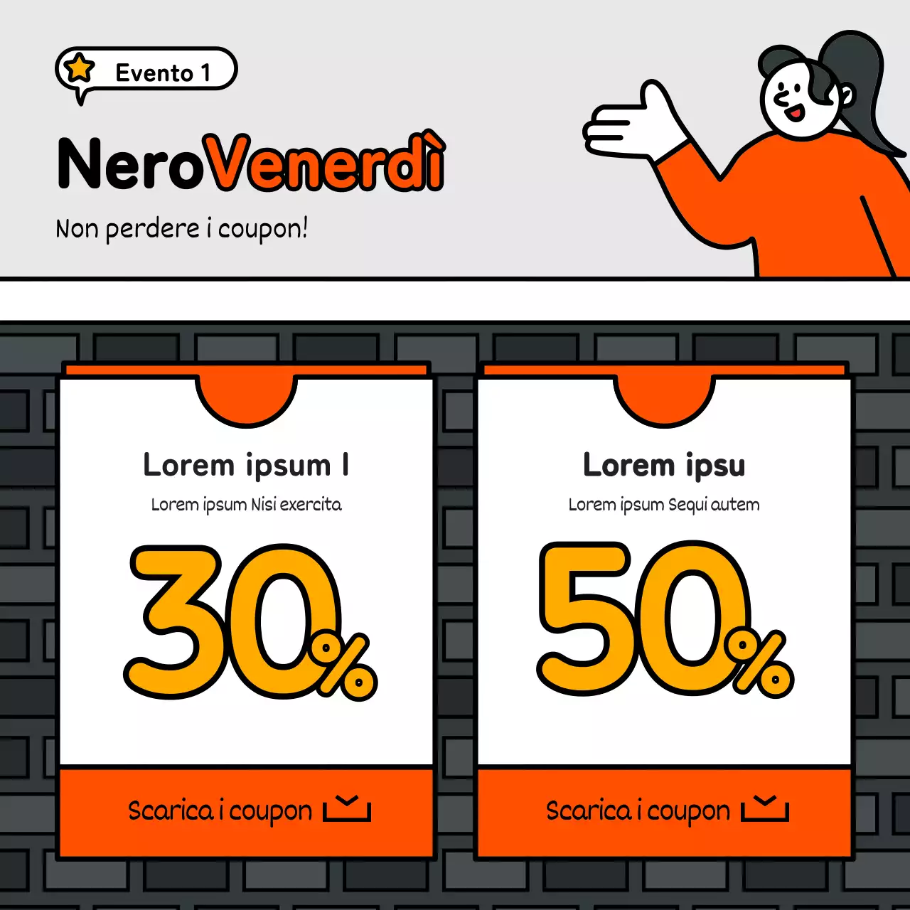 Evento di base e carino in stile illustrazione con accenti blu, rossi e gialli