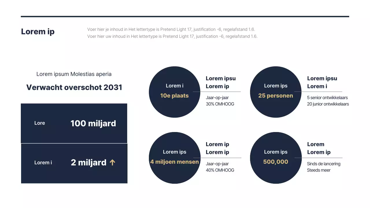 Presentatie voor eindejaarsprestatierapportage in marineblauw-goud