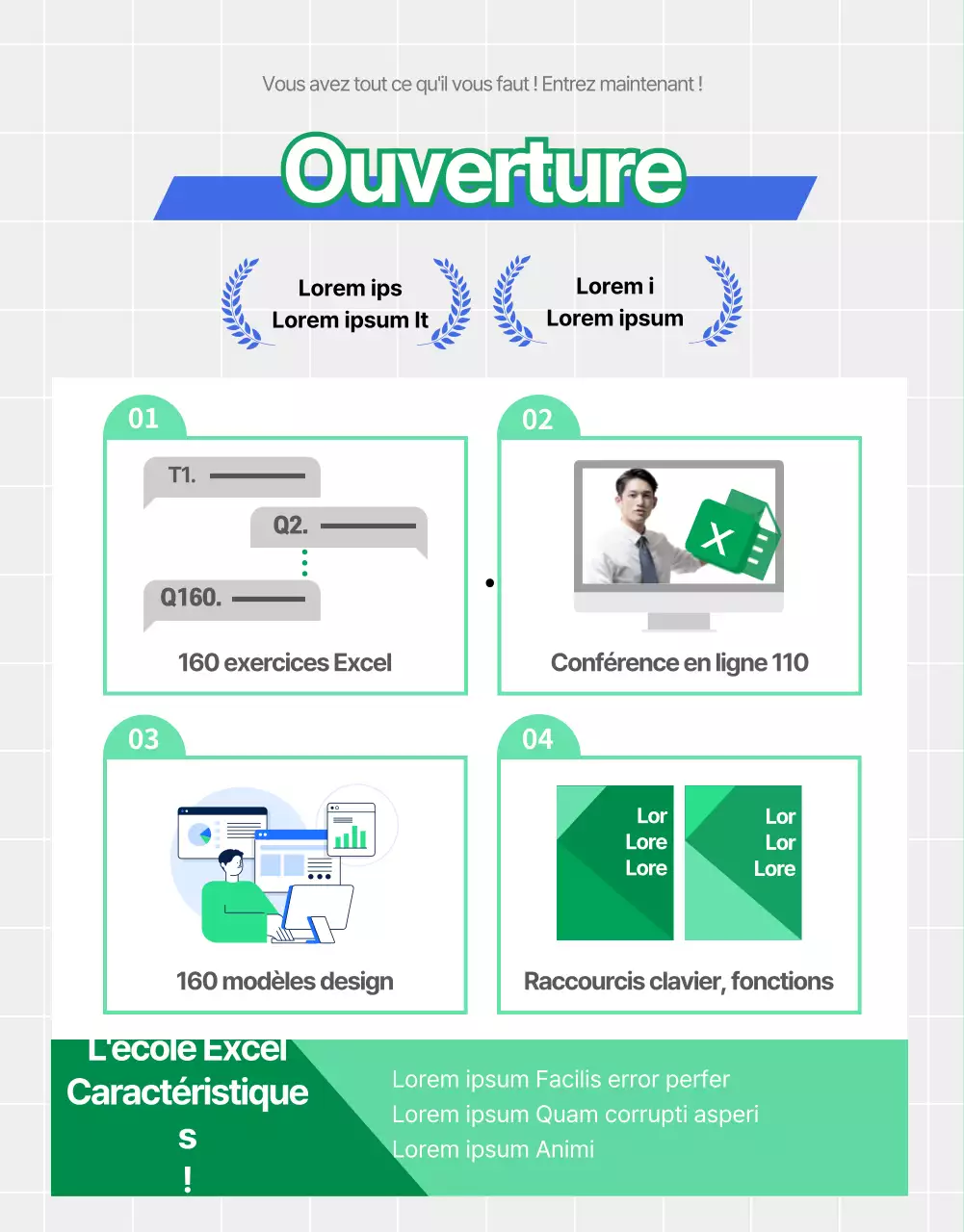 Présentation du cours en ligne d'auto-assistance Excel vert et bleu kitsch