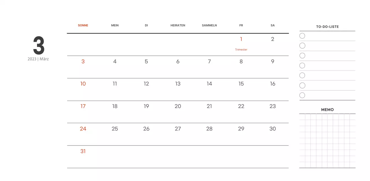 Café-Kalender im einfachen, modernen Stil