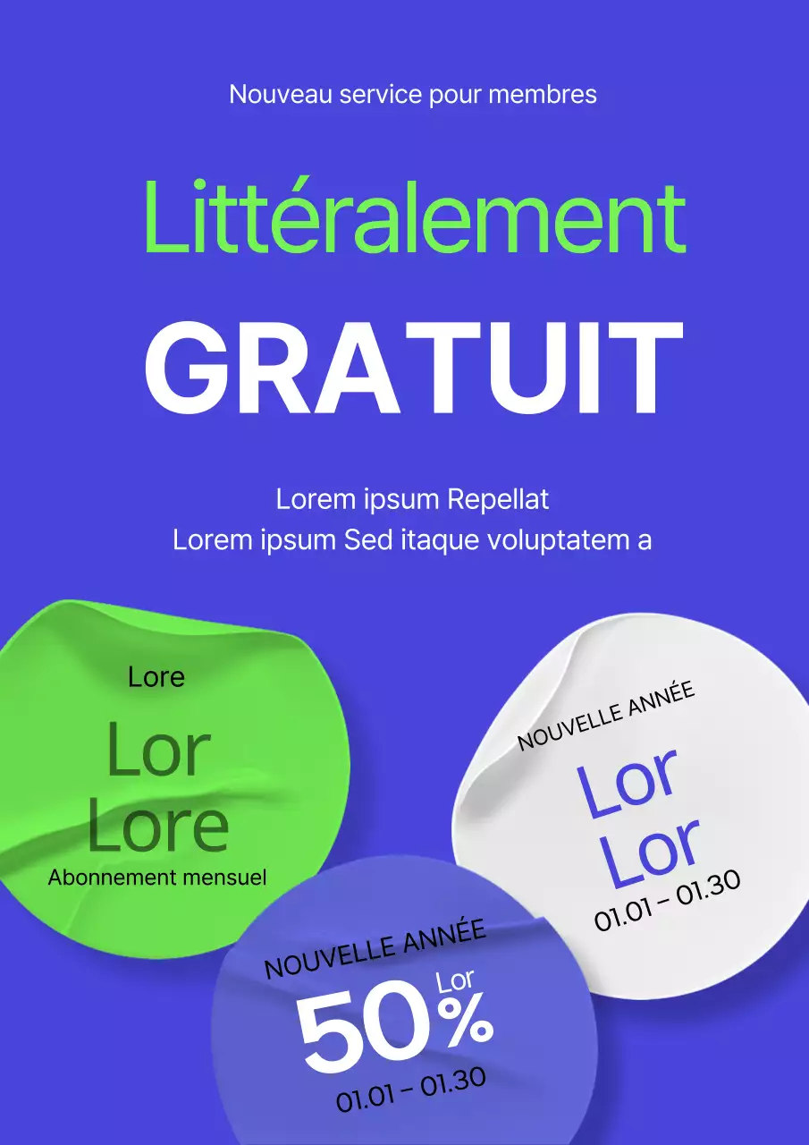 Affiche de coupons gratuits pour le Nouvel An en bleu et chartreuse