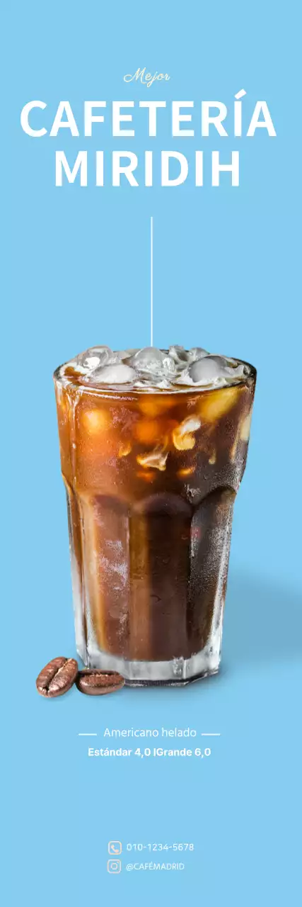 Pancarta colgante sencilla de color azul claro para un café americano