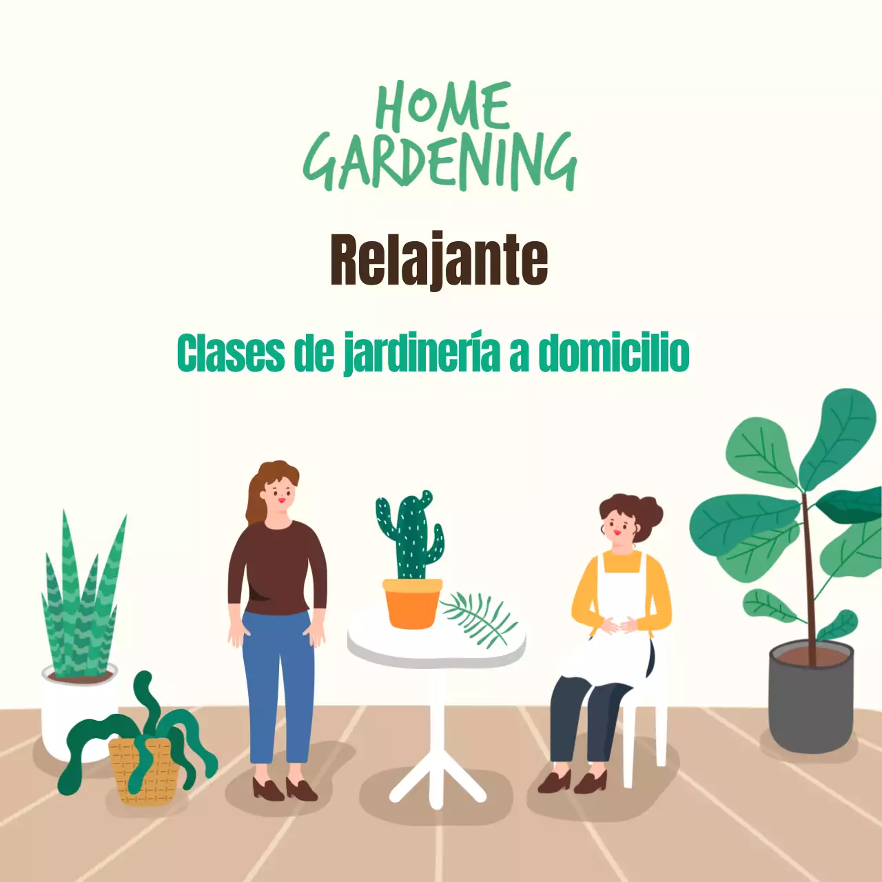 Promueva una clase de jardinería doméstica minimalista en marfil y verde
