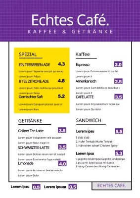 Lila-weißes Café-Getränke-Menü Menütafel