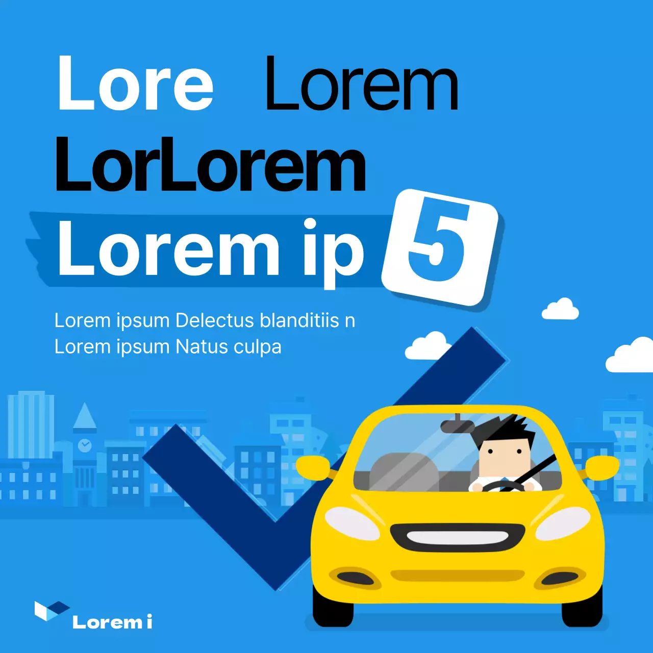 Illustration d'une voiture sur la route en bleu et jaune