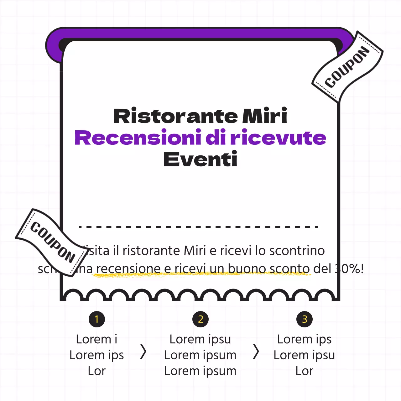 Contenuto dell'evento di revisione della ricezione in viola e nero