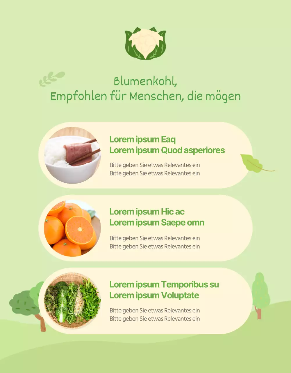 Förderung des grünen und gelben natürlichen Blumenkohls Beschreibung