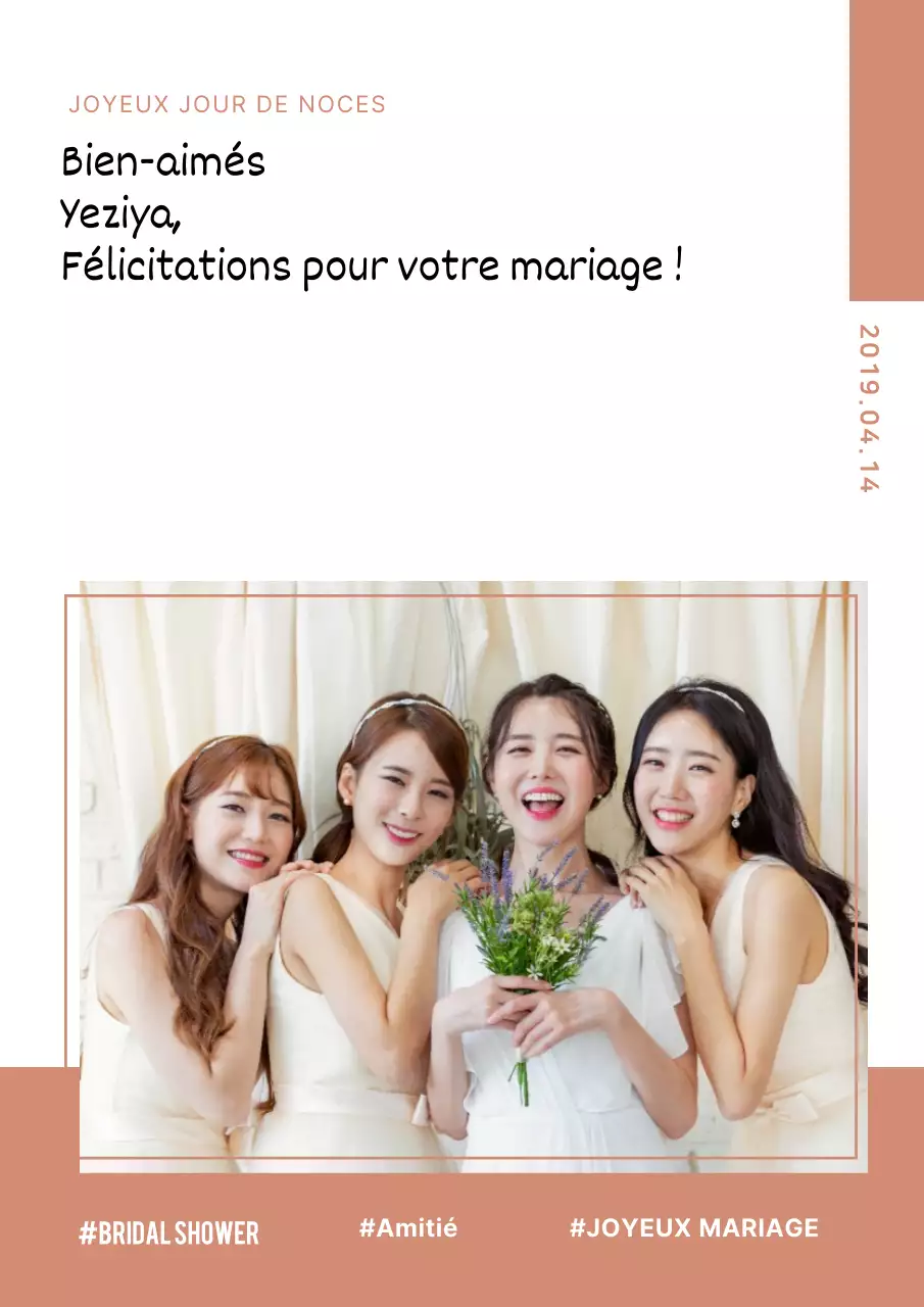 Une célébration de mariage de style classique avec des photos de femmes en robes brunes et roses.