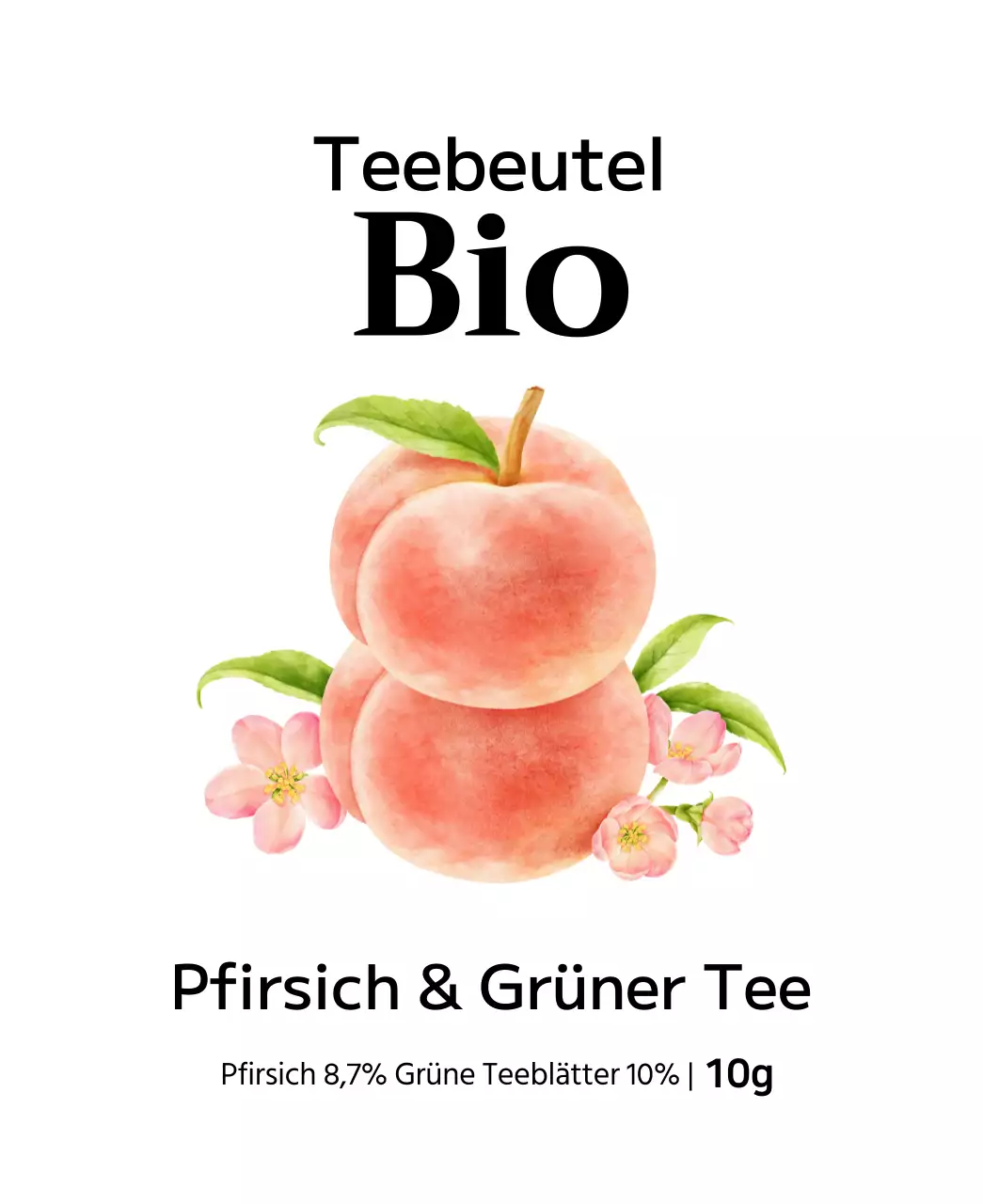 Bio-Früchteteebeutel mit Aquarellfruchtillustrationen