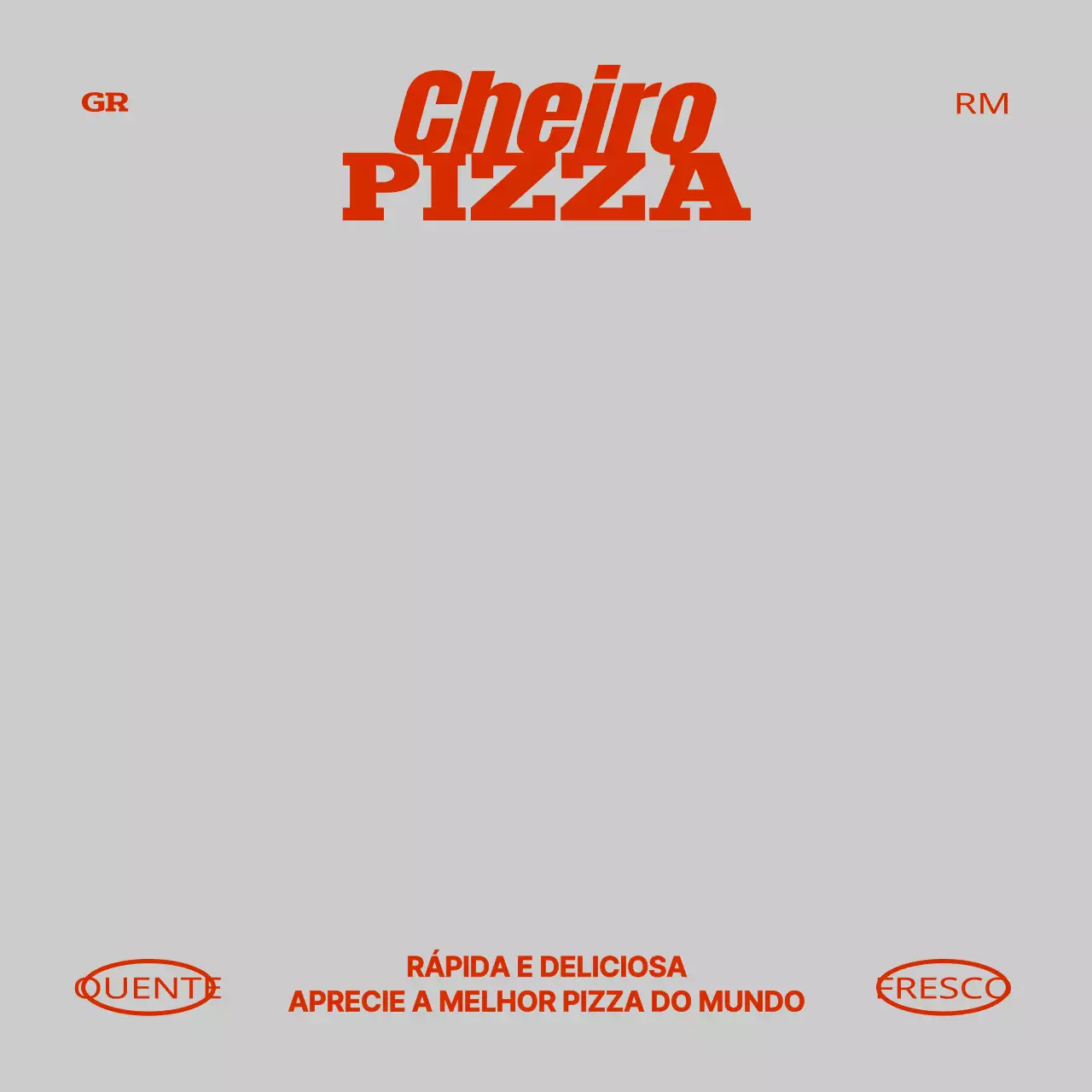 Um conceito moderno de pizzaria com texto a vermelho