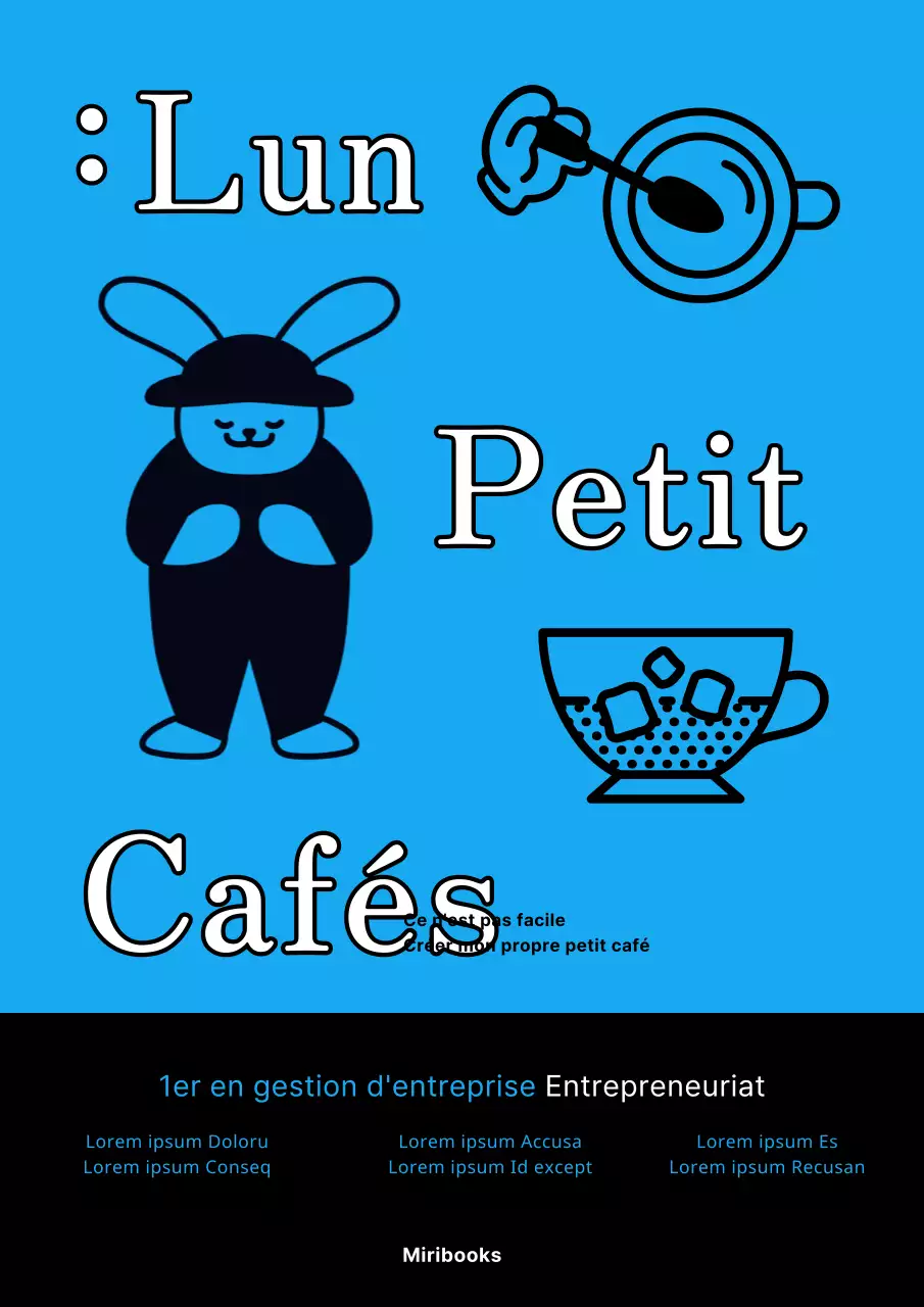 Couverture d'un livre illustré par un café indépendant, bleu et mignon