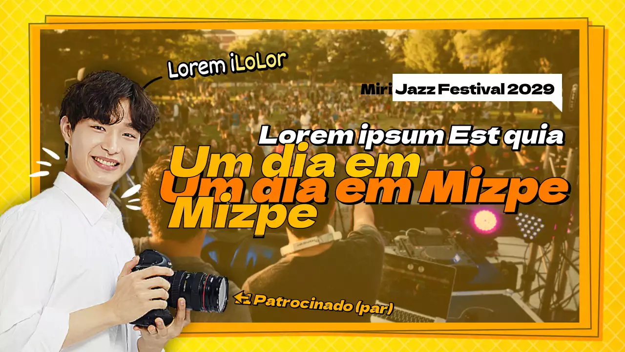 Um conceito amarelo, cintilante e brilhante para um tema de sessão fotográfica num local de festival