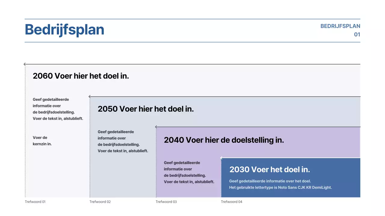 Presentatie bedrijfsplan met paars en blauw kleurverloop