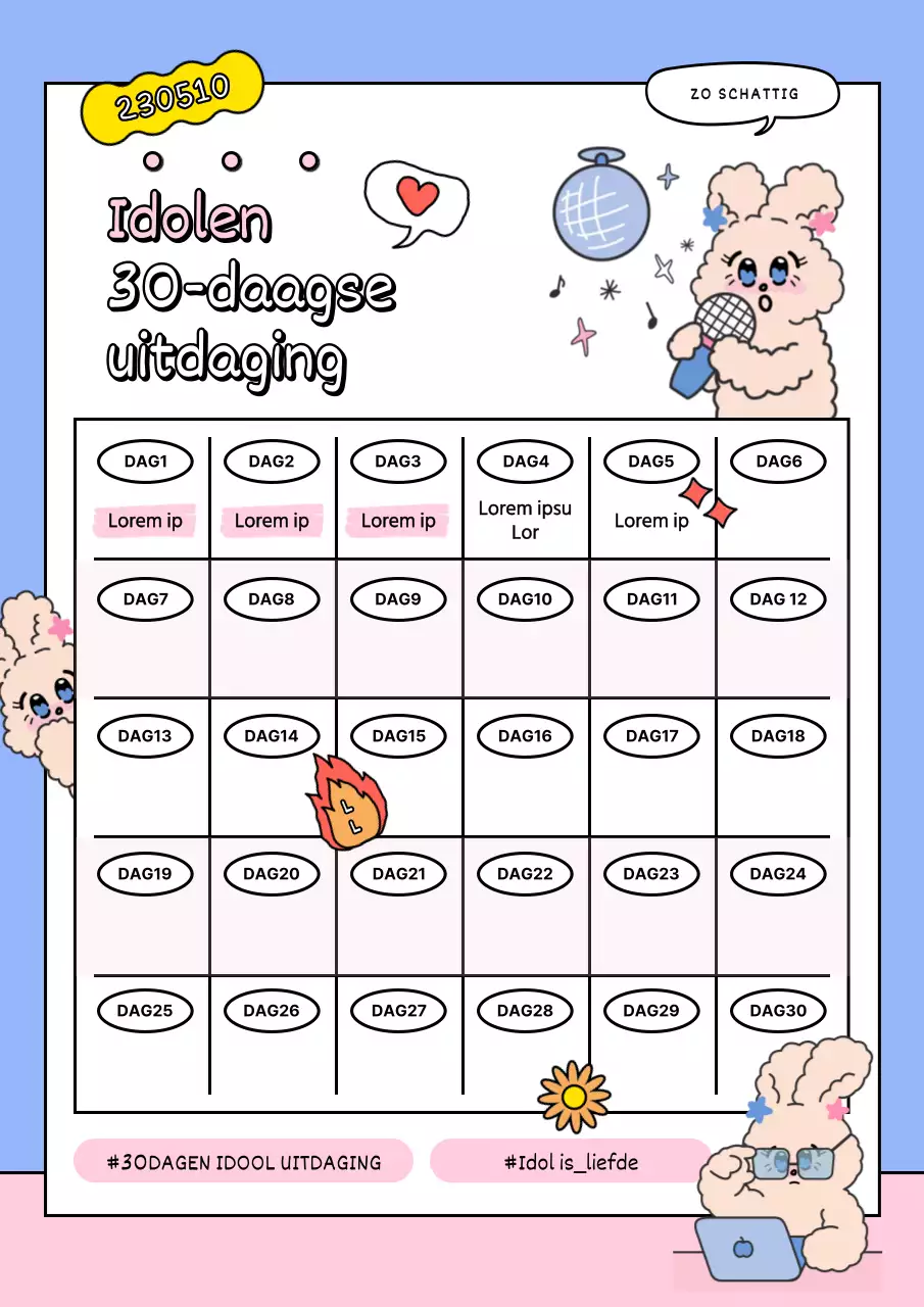 Leuke idool challenge tafel in roze blauwe pastelkleuren