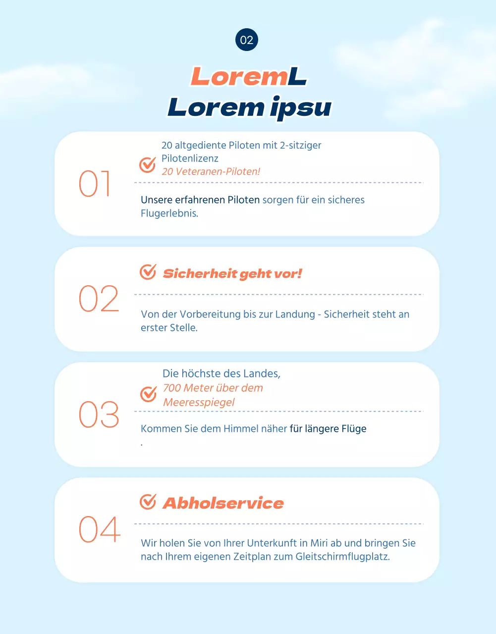 Gleitschirm-Detailseite mit orangefarbenen Akzenten in SkyConcept