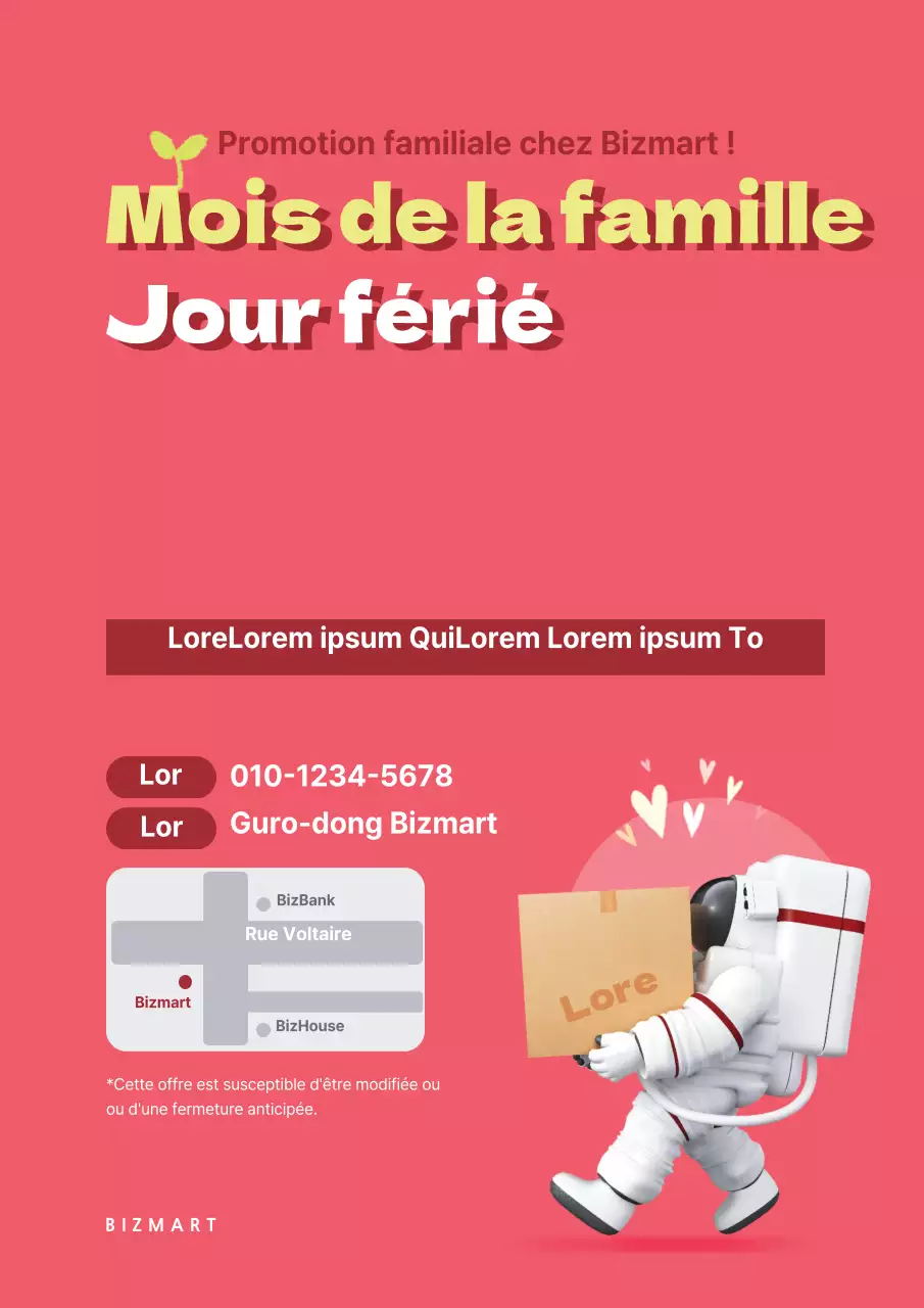 Promouvoir l'ouverture d'une épicerie avec une illustration d'astronaute rose