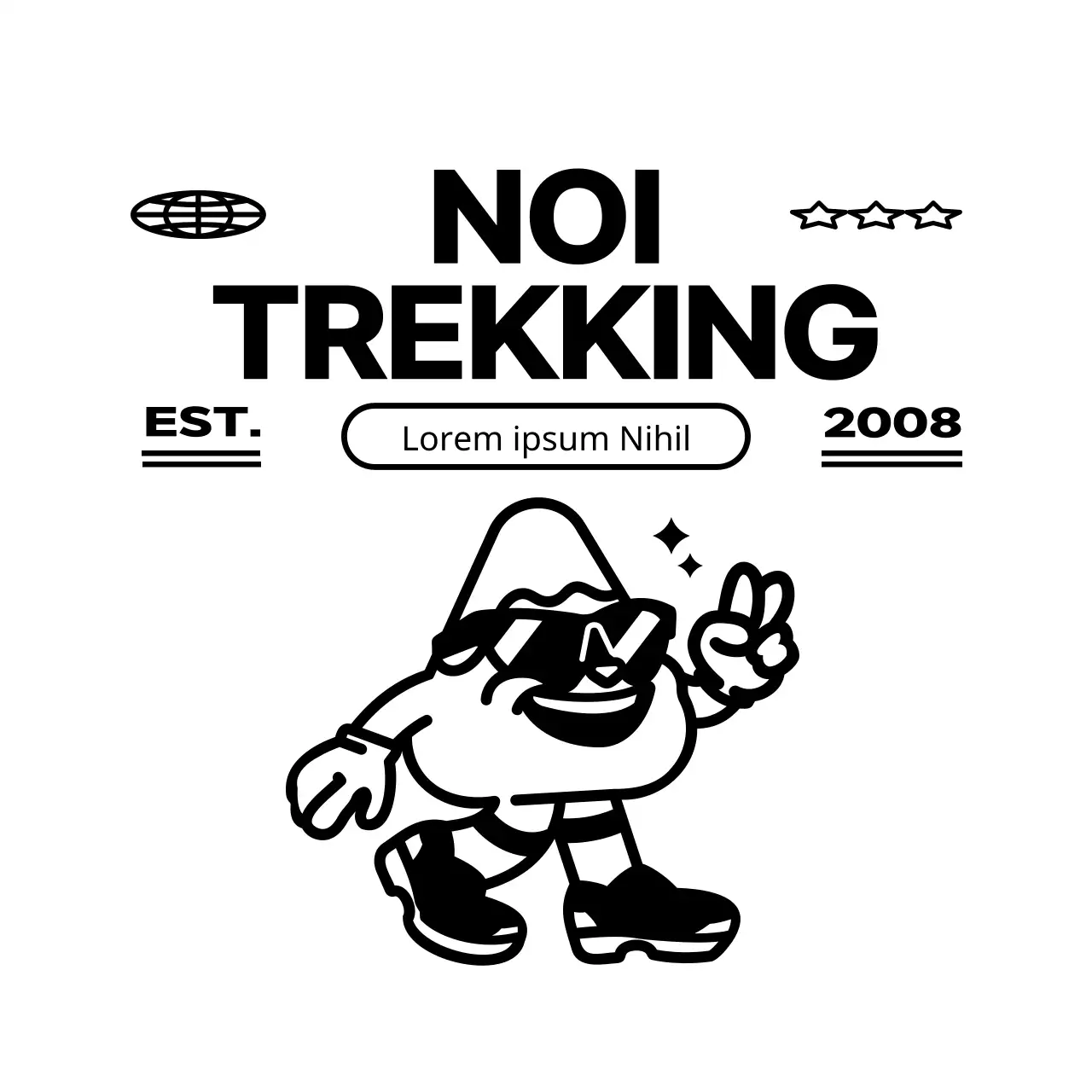 Maglietta del gruppo di alpinismo con concetto di personaggio di montagna