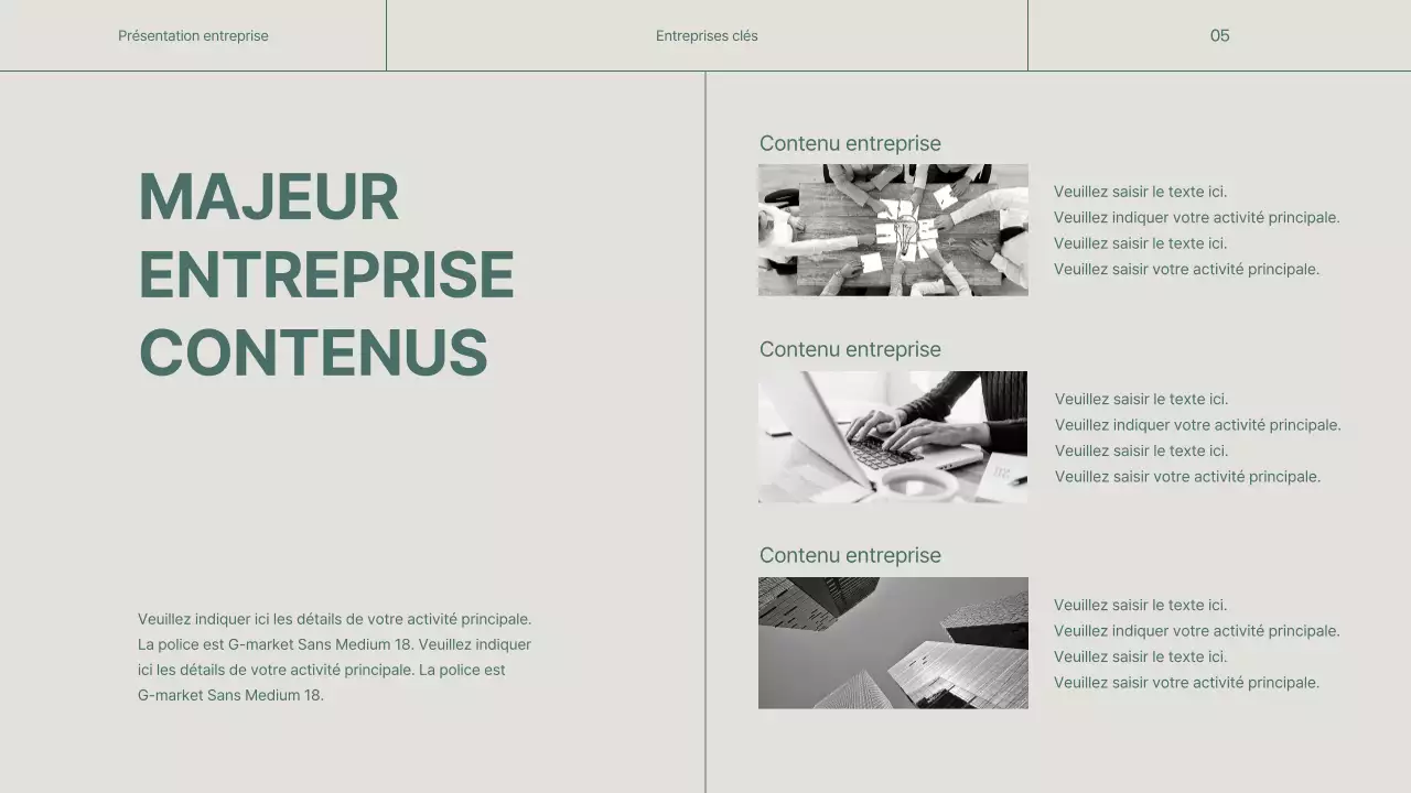 Un profil d'entreprise simple, vert et beige