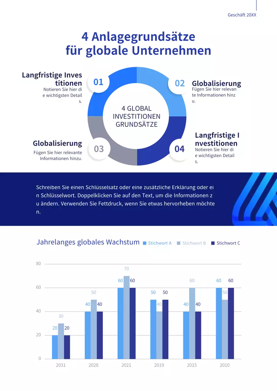 Blue Business Global Über uns Thema (Vertikales Unternehmensdokument)