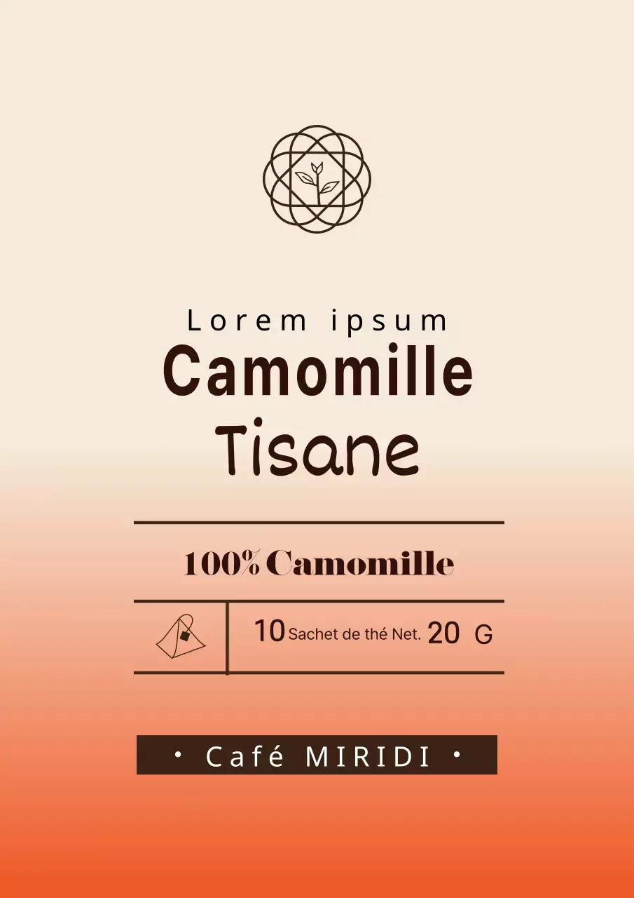 Étiquette simple pour sachet de thé à la camomille avec des dégradés d'orange