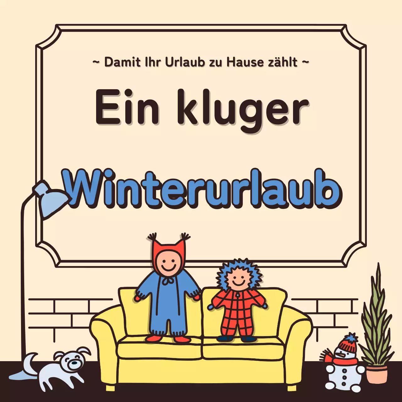 Winterurlaub mit niedlichen Illustrationen in Beige