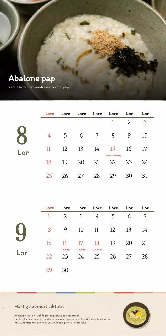 Traditioneel Koreaans restaurant concept coupon kalender in beige en bruin