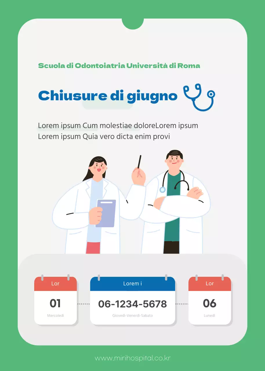 Tema informativo sulla chiusura degli ospedali di giugno in verde e blu