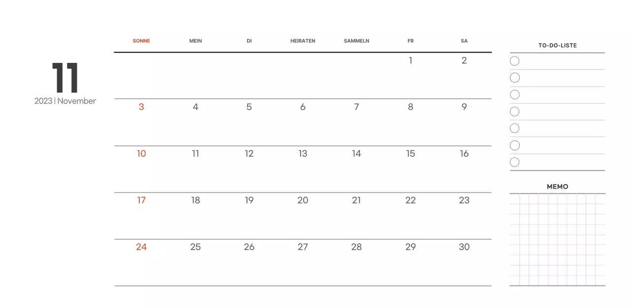 Café-Kalender im einfachen, modernen Stil