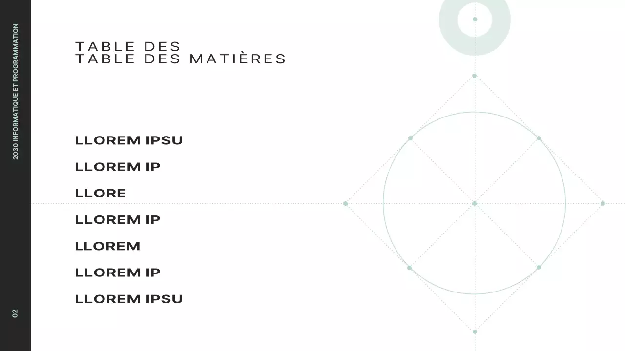Présenter une vue d'ensemble claire du projet avec des graphiques en noir et menthe