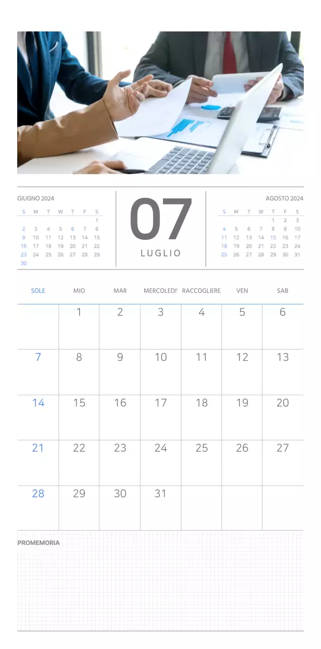 Calendario da parete di concetto aziendale semplice in blu e bianco