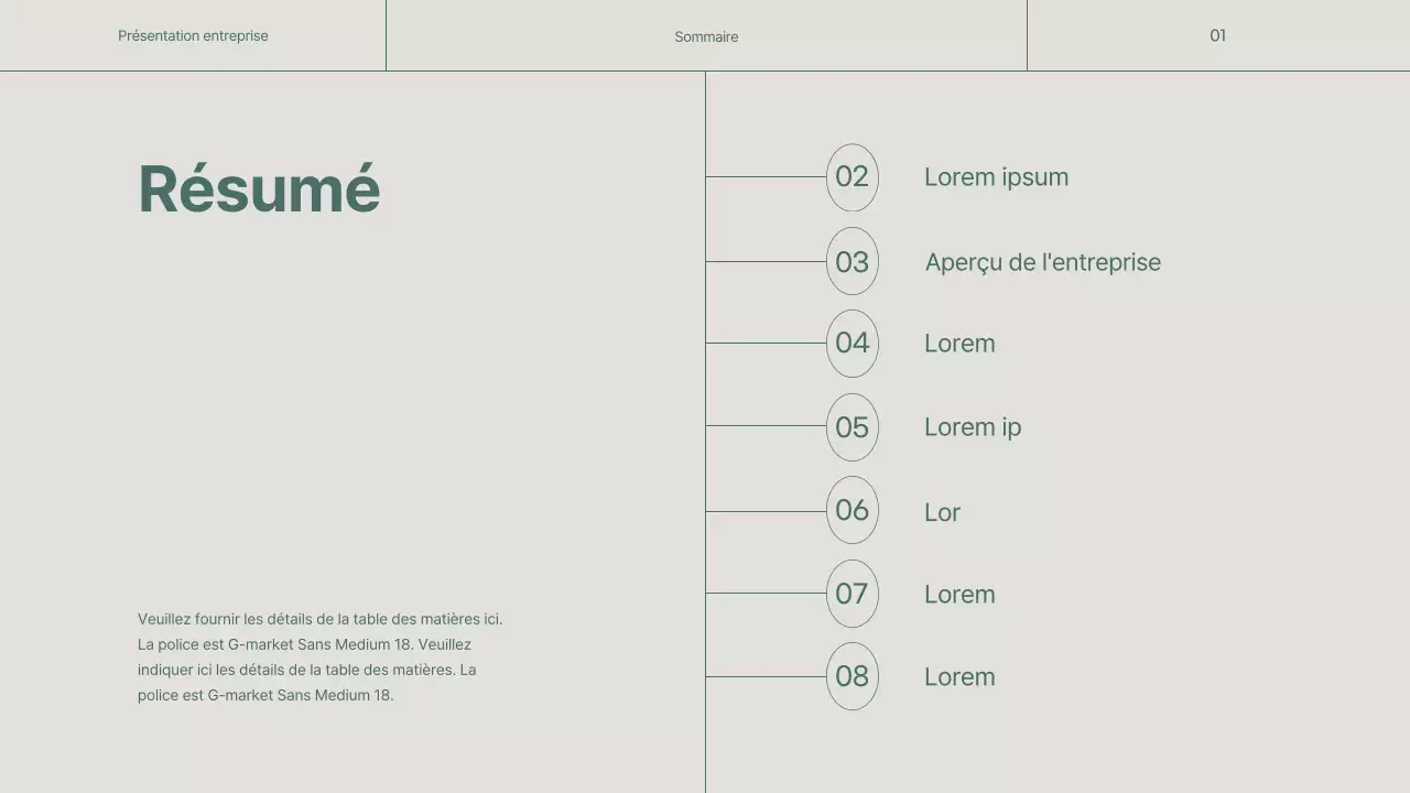 Un profil d'entreprise simple, vert et beige