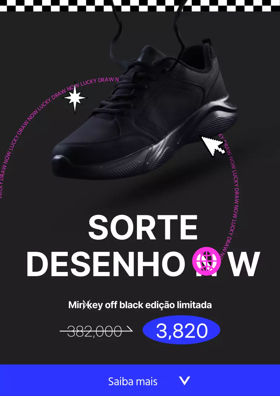 Lucky Drow webposter em preto, um ténis de edição limitada.