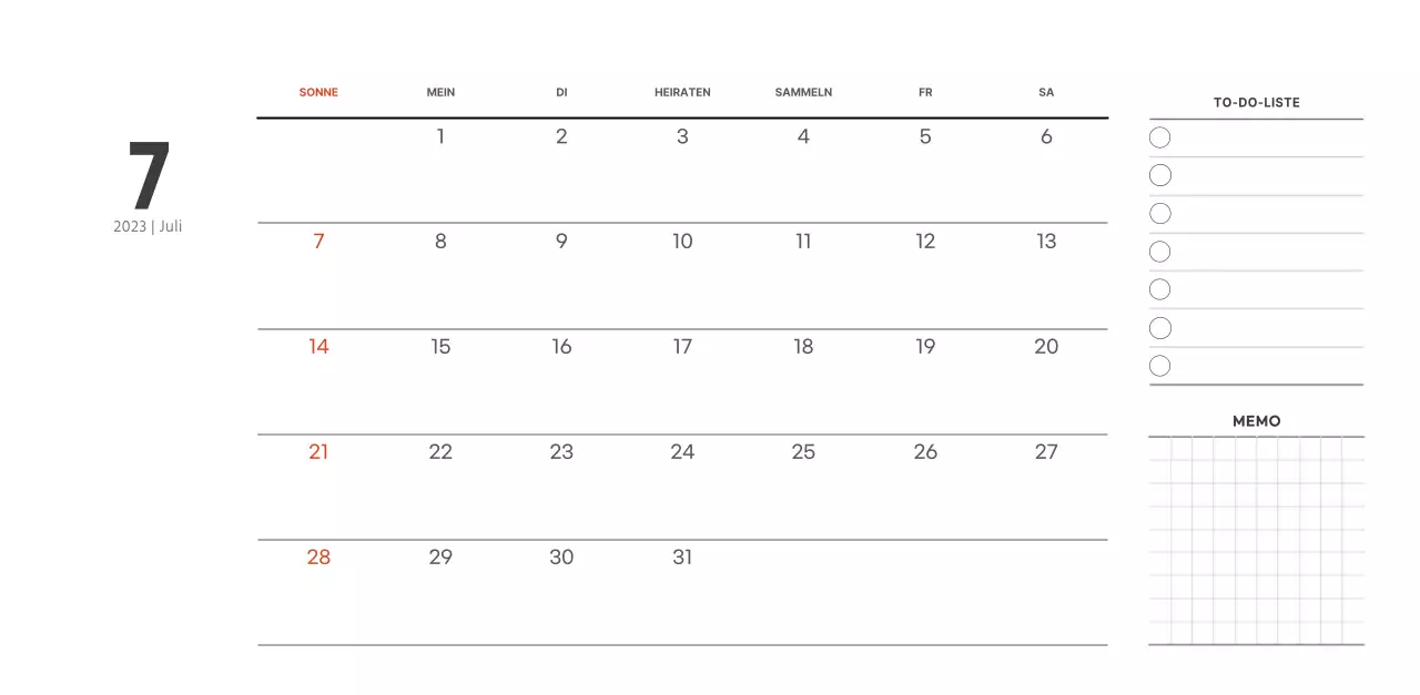 Café-Kalender im einfachen, modernen Stil