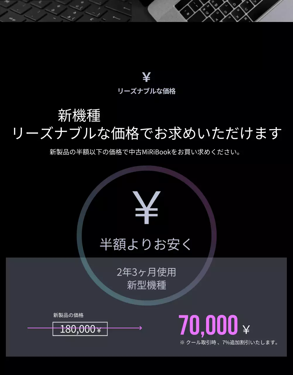 ブラックとパープルがポイントのシンプルなノートパソコンの中古取引