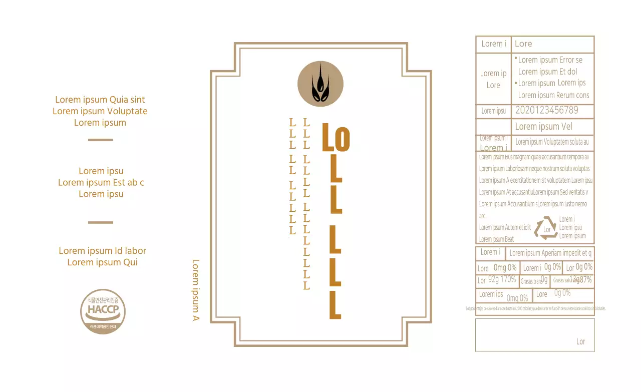 Etiqueta retro beige blanca de información alimentaria sobre el aceite de perilla
