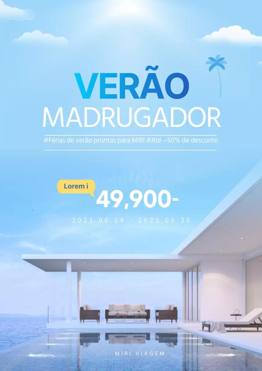 Cartaz promocional simples de um evento de saldos de verão em azul claro