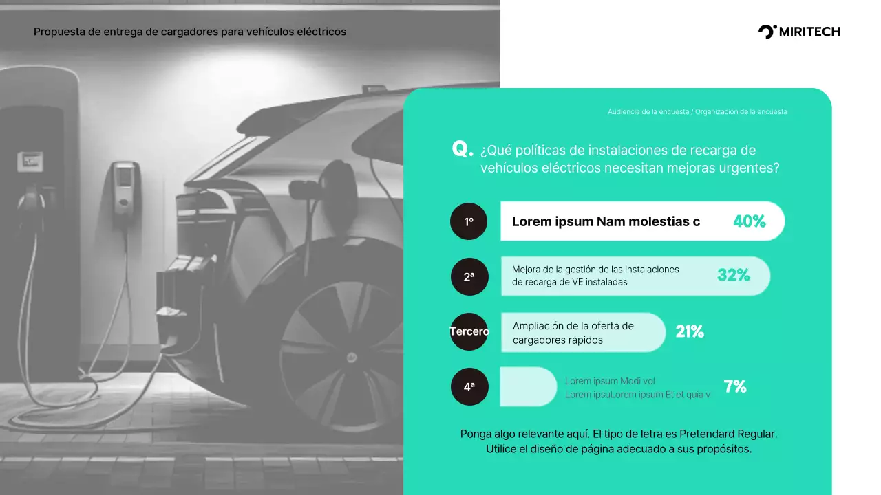 Propuesta de suministro de cargadores para vehículos eléctricos en turquesa y gris Propuesta de suministro de piezas para una transacción B2B Miritech