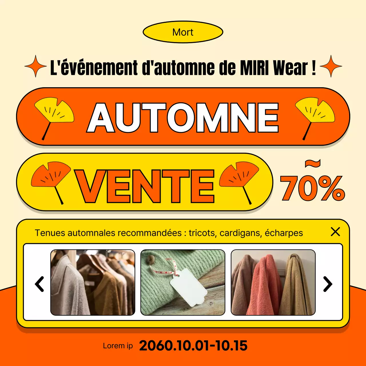 Promouvoir un simple événement automnal dans un centre commercial en orange et jaune