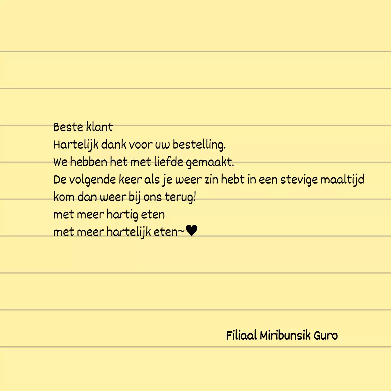 Voor winkels met letters geschreven in een handgeschreven lettertype op geel, schoon notitieblokpapier