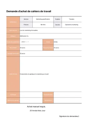 Formulaire de demande d'achat de carnet de travail soigneusement documenté