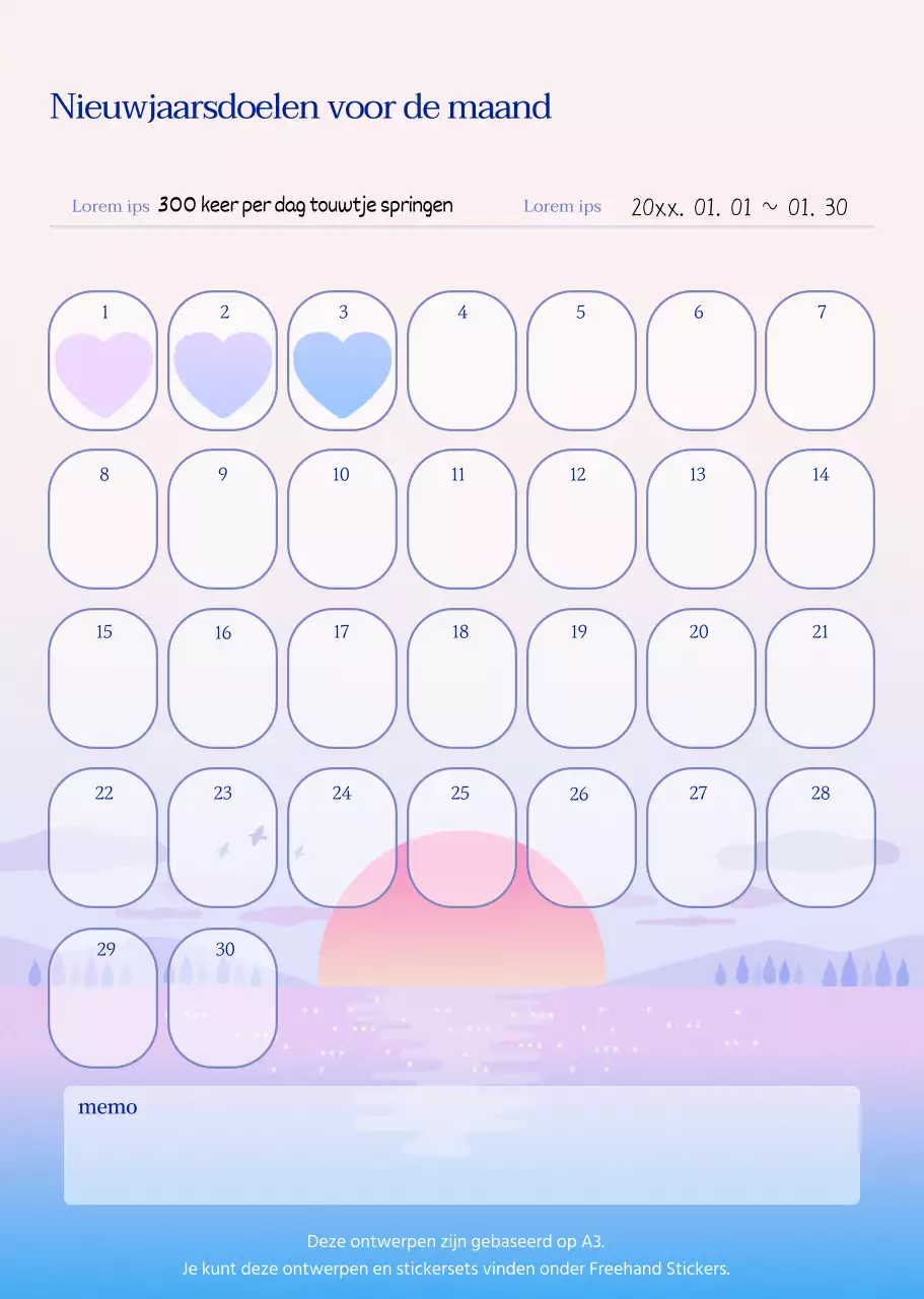 Nieuwjaar geïllustreerde doelen tracker in roze en paars