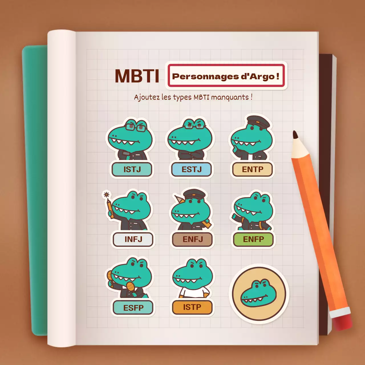 Test de maquettes de cartables rétro bruns et verts