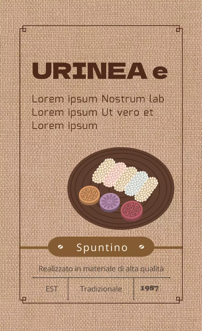 Etichette di medicinali e alimenti illustrate in marrone