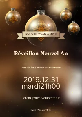 Un flyer pour une fête de fin d'année glamour dans des tons dorés.