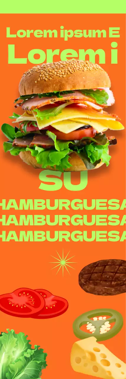 Menú en forma de hamburguesa con un diseño de fuente en negrita y contraste de colores complementarios