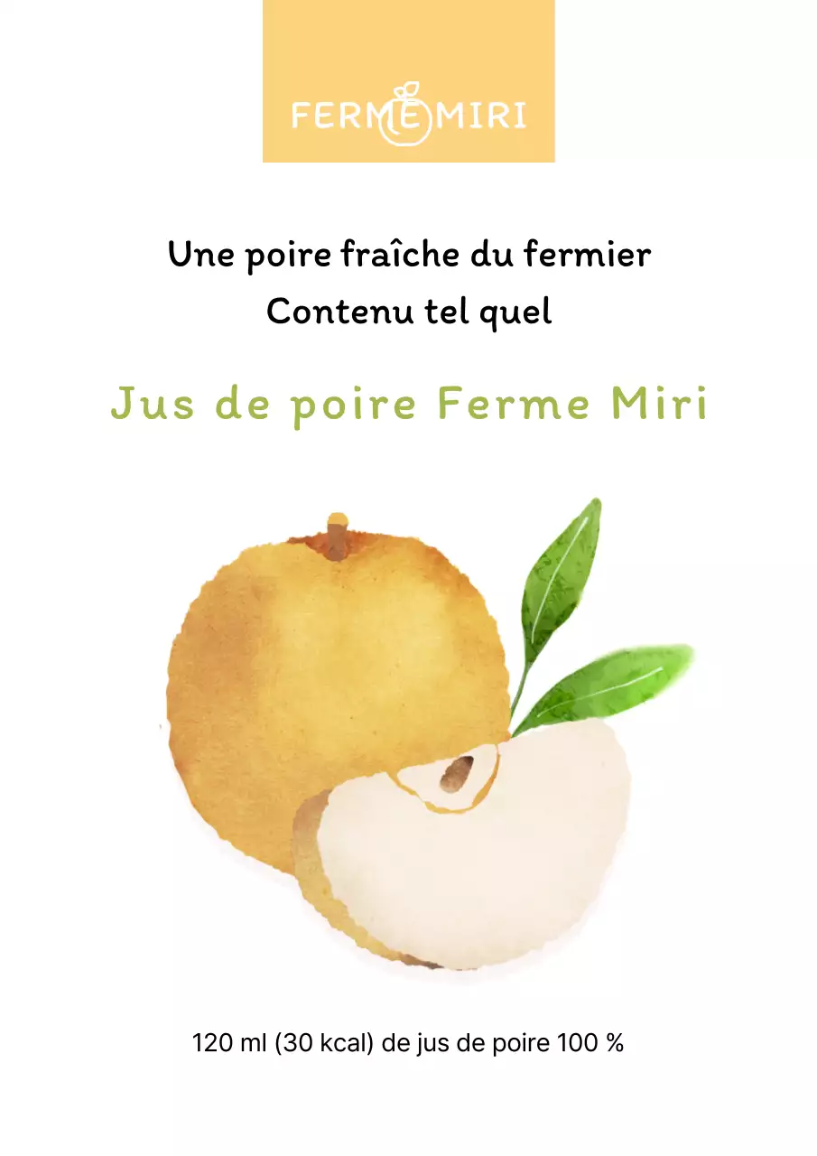 Affiche de vente de jus de poire dans une ferme jaune