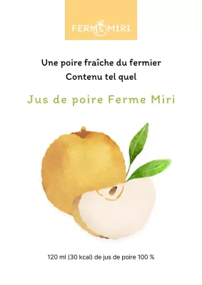 Affiche de vente de jus de poire dans une ferme jaune