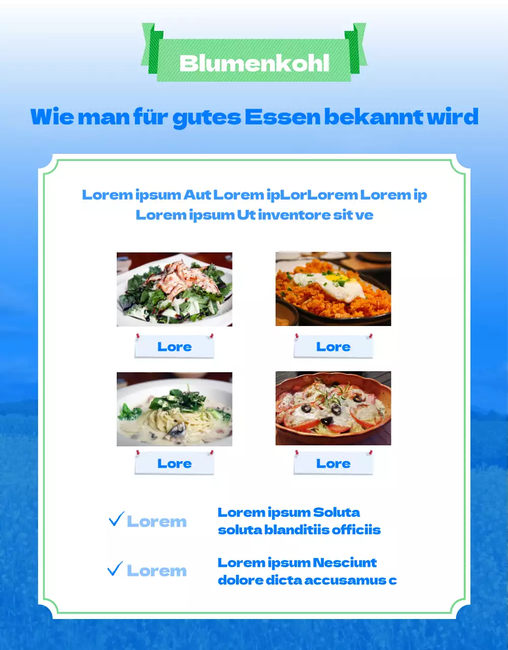 Ein Führer zu einer Blumenkohlfarm mit einem niedlich illustrierten blau-grünen Thema