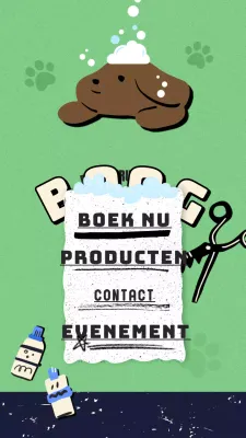 Een Instagram-verhaal over een bruine hond die een bubbelbad neemt op een groene achtergrond.