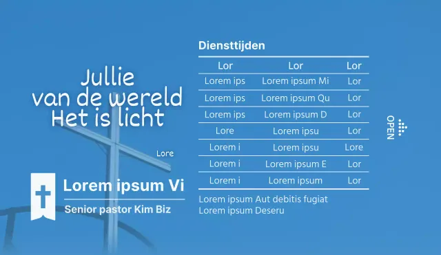 Voor het aankondigen en promoten van kerkdiensten in blauw en wit.